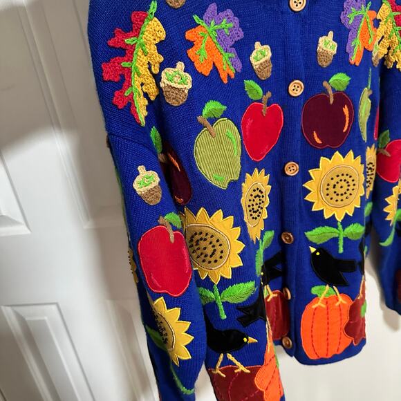 Design Options Philip Jane Gordon Cardigan Sweater Fall Flowers Birds Large - Picture 8 of 15
